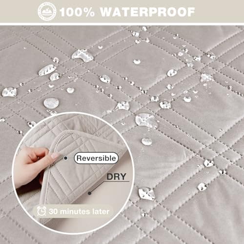 TAOCOCO Waterproof L-Shaped Sectional Sofa Covers, Large Gray, Reversible, Pet & Kids Protection — Cream