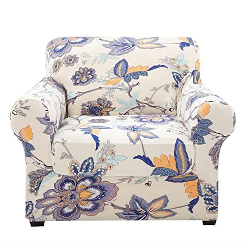 Floral Pattern Stretch Printed Sofa Slipcovers for 2 Cushion Couch, Furniture Protector for Dogs (Loveseat) — Beige