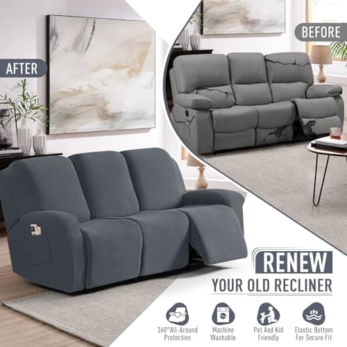 TAOCOCO Stretch Recliner Sofa Covers, 8-Pieces Grey Protector