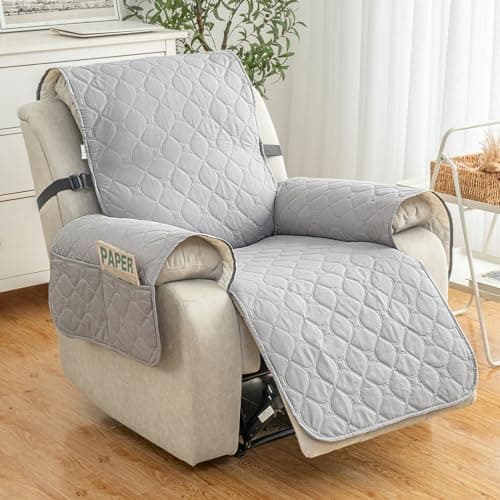100% Waterproof & Non-Slip Recliner Sofa Cover, Pet Protection with Elastic Straps (Light Grey, 23")