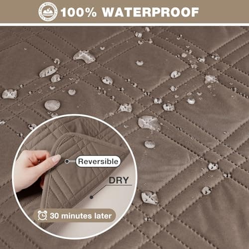 TAOCOCO Waterproof L-Shaped Sectional Sofa Covers, Large Gray, Reversible, Pet & Kids Protection — Taupe
