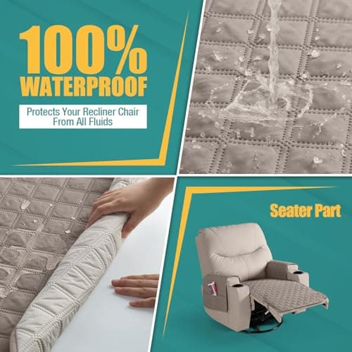Ruaozz Large Khaki Waterproof Recliner Chair Covers