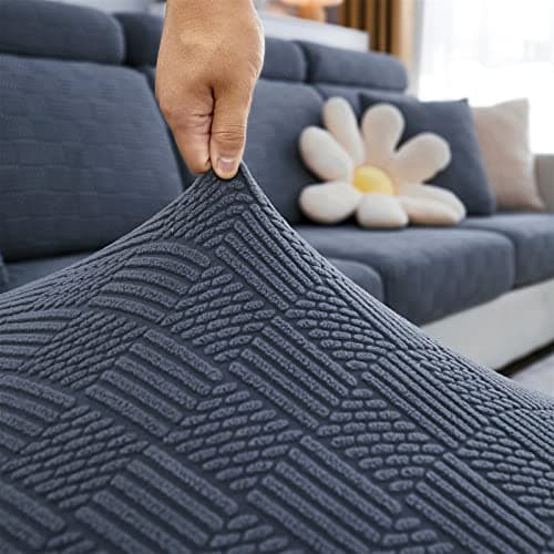 Elastic Couch & Sectional Slipcovers L-Shaped Chaise Grey/White Living Room Furniture Protector — A Biscuit Dark Grey