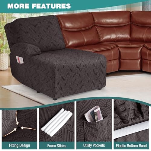 Ruaozz Chocolate Oversized Chaise Couch Cover for L-Shaped Recliner With Pocket