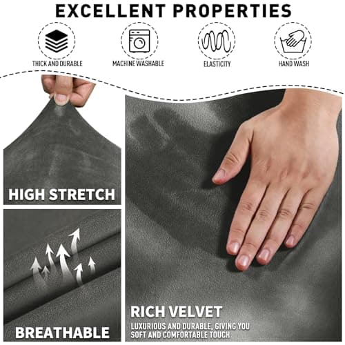 MAXIJIN Stretch Velvet Reclining Sofa Covers, 8 Pieces Grey (3 Cushion)