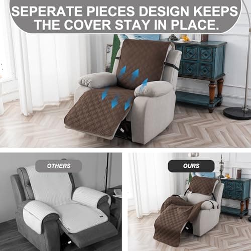 Waterproof Recliner Chair Covers, Non-Slip Pet Protector, Kid & Dog Friendly, Chocolate