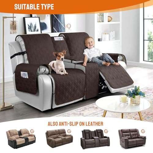 Waterproof Loveseat Recliner Cover with Console for Pets - Chocolate