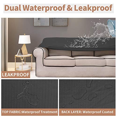 100% Waterproof Dual Stretch Couch Cover, Leakproof Kids & Pet Protector (Dark Gray)
