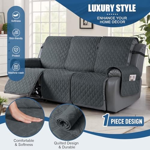 TAOCOCO 100% Waterproof Recliner Sofa Cover, Dark Gray, Pet & Kids Friendly