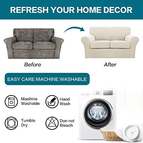 Turquoize 3-Piece Sofa Covers for 2-Cushion Couch, Washable Biscotti Beige Jacquard Slipcovers