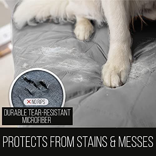 Light Gray Charcoal Quilted Microfiber Reversible Stain Shield Dog Resistant Slipcover