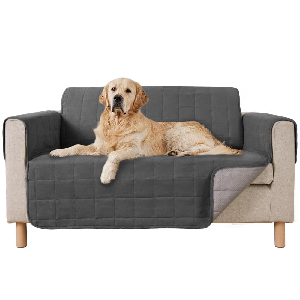 Gorilla Grip Patented 50 Waterproof Slip-Resistant Loveseat Protector Cover for Leather or Fabric Couch Cushion, Machine Washable Slipcover, Charcoal