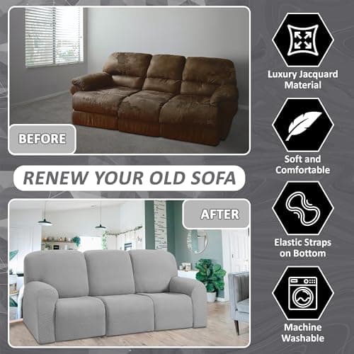 ULTICOR Stretch Recliner Sofa Covers for 3-Cushion Couch (Light Grey, 3 Seater)