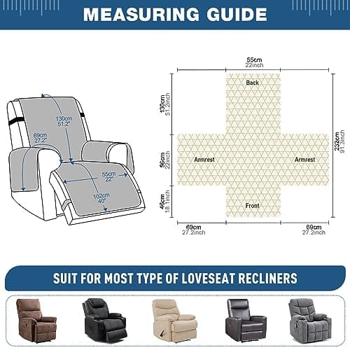 TAOCOCO Recliner Cover - 100% Waterproof, Non-Slip, Elastic Band (Black, Small-22')