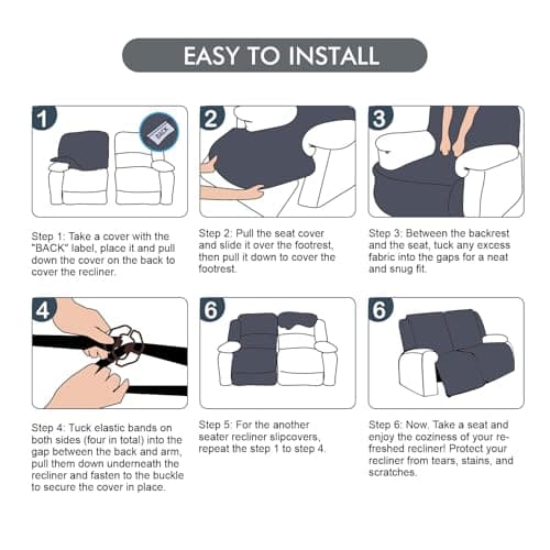 100% Waterproof Stretch Recliner Loveseat Cover, Washable Furniture Protector (Black, 2 Seater)