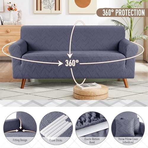 Ruaozz 3-Piece Recliner Chair & Universal Sofa Cover with Elastic Straps Grey