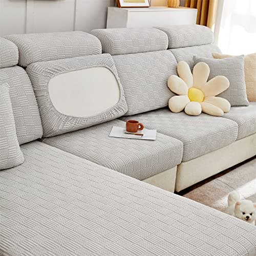 Elastic Couch & Sectional Slipcovers L-Shaped Chaise Grey/White Living Room Furniture Protector