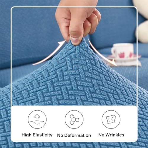 Wear-Resistant L Shape Sectional Couch Cover, Pet Protector for Cats and Dogs (Weave White, Large)
