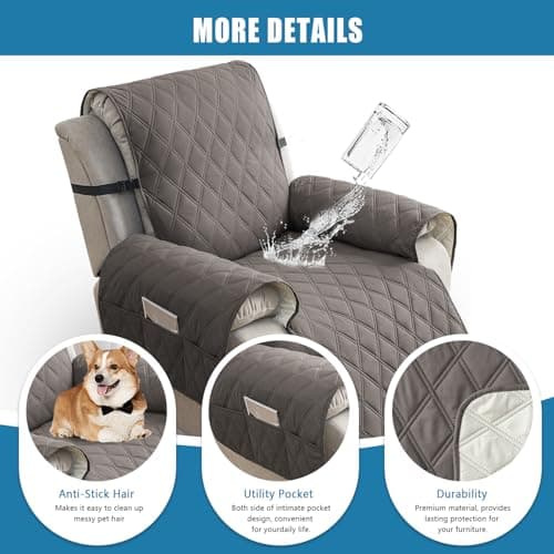 100% Waterproof Recliner Chair Cover with Elastic Band (Khaki, 28")