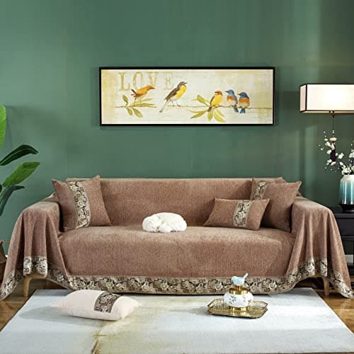 DREAMINGO Thickened Chenille Couch Cover, X-Large Brown, Multi-Use Dog and Cat Protector — A3# Brown