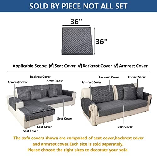 Eismodra Dark Gray Anti-Slip Couch Cover, 36"x36" L-Shaped Sectional