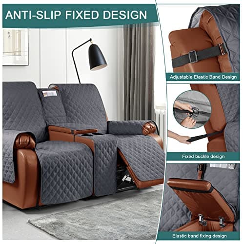 Waterproof Loveseat Cover for Double Recliner with Console, Dark Grey, 2 Seater