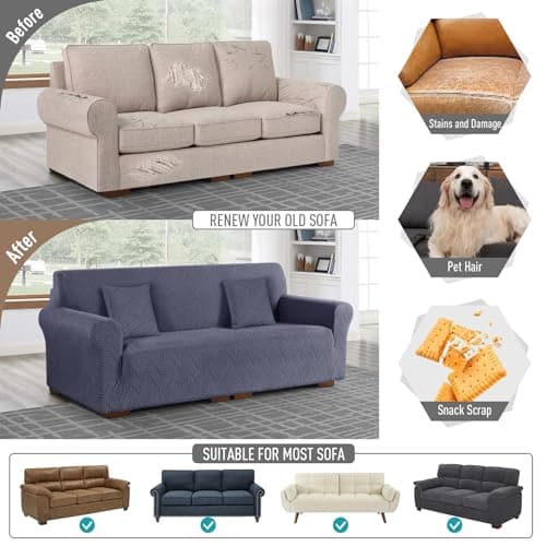 Ruaozz 3-Piece Recliner Chair & Universal Sofa Cover with Elastic Straps Grey
