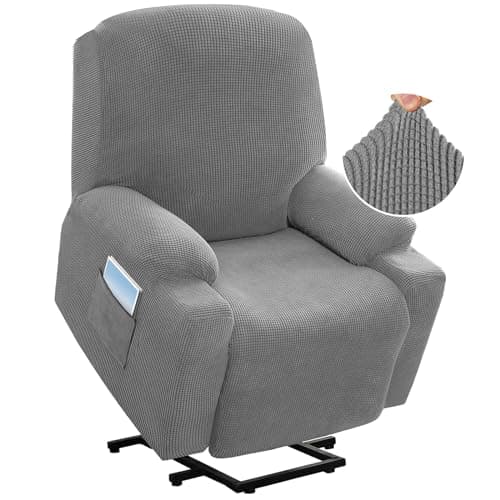 H.VERSAILTEX Grey Soft Thick Jacquard Stretch Recliner Cover with Side Pocket — Dove