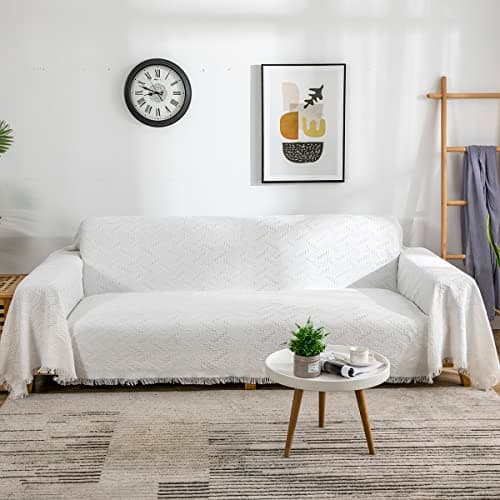 AIVIA Loveseat Cover Sheet Blanket for 2 Seater Couches with Armrest — White