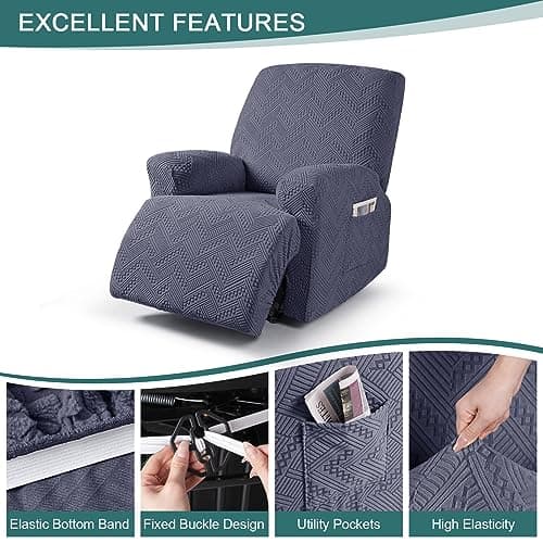 Ruaozz 3-Piece Recliner Chair & Universal Sofa Cover with Elastic Straps Grey