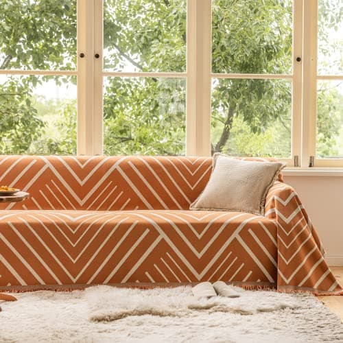 ROOMLIFE Reversible Sofa Covers for 3 Seat Reclining Futon - Washable Kids & Pet Protector 71"x134" — C. Beige-orange
