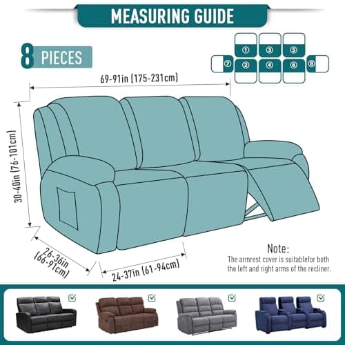 TAOCOCO Peacock Blue 8-Piece Stretch Recliner Sofa Cover