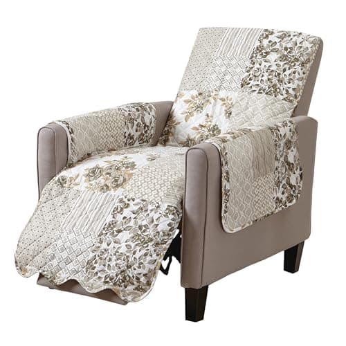 Great Bay Home Taupe Scallop Print Stain Resistant Recliner Cover