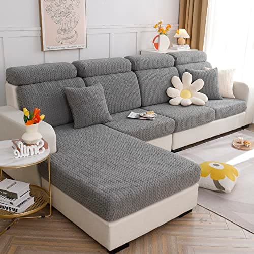 Dark Grey Stretch Slipcover for L Shape Sectional Sofa (Back Cover)