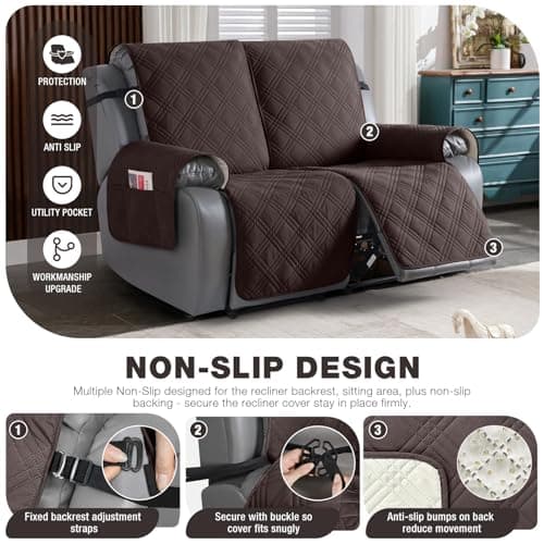 TAOCOCO 100% Waterproof Loveseat Recliner Cover, Non-Slip Chocolate Protection