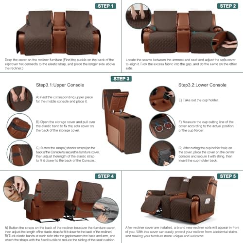Waterproof Recliner Loveseat Cover for Double Recliner Sofa (Dark Brown)