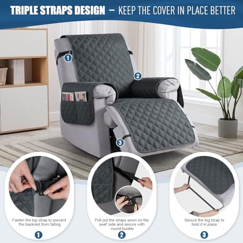 TAOCOCO 100% Waterproof Recliner Cover, Pet & Kids Washable, Dark Gray