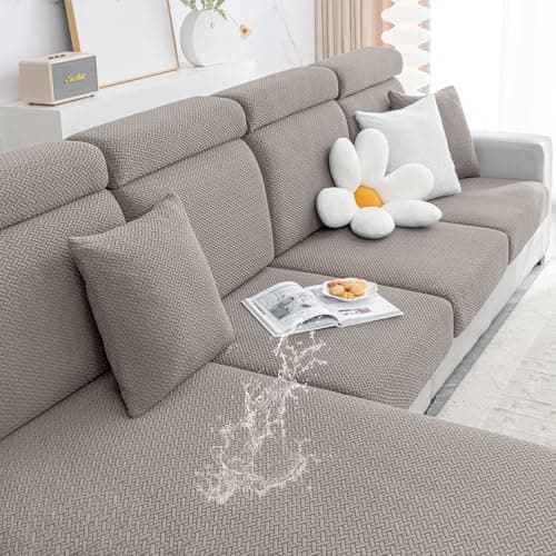 Smiry L Shape Chaise Lounge Sofa Slipcover, Grey — Taupe
