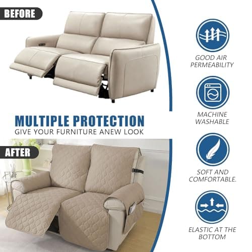 100% Waterproof Non-Slip Recliner Sofa Cover, Pet & Wine Protection (Beige, Loveseat)