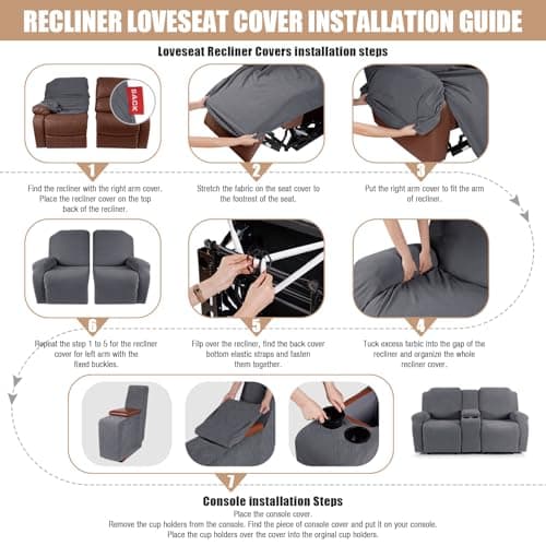 VANSOFY Jacquard Stretch Reclining Sofa Cover for 2 Seat with Console (Dark Gray)