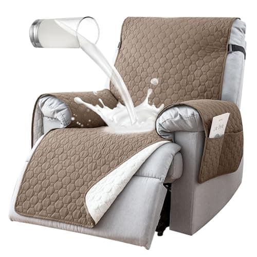 100% Waterproof Non-Slip Recliner Cover with 5 Pockets, Gray Blue — Khaki
