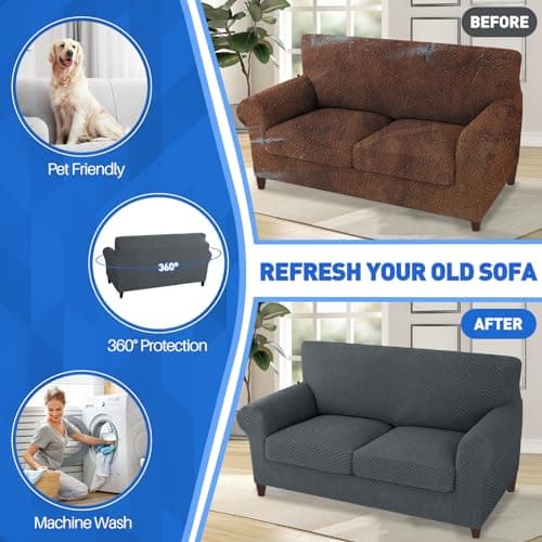 MAXIJIN Dark Gray Non-Slip Loveseat Couch Cover Elasto Protector