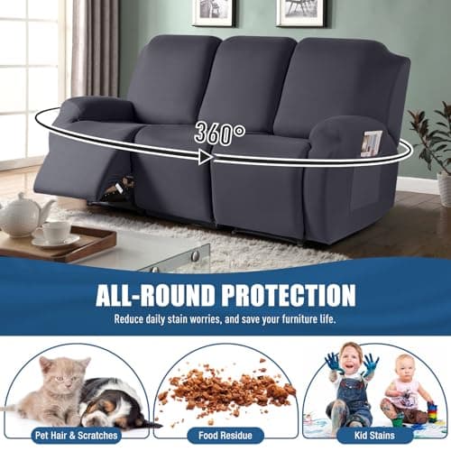 TAOCOCO Stretch Slipcover for 3 Seat Reclining Sofa, Dark Gray