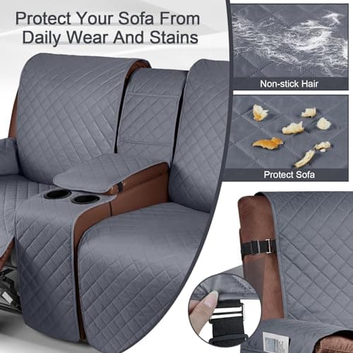 KinCam 100% Waterproof Recliner Loveseat Cover, Dark Gray