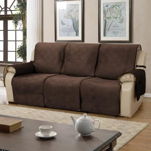 Velvet Recliner Slipcover - Waterproof Recliner Cover for Dogs & Pets (Brown, 23)