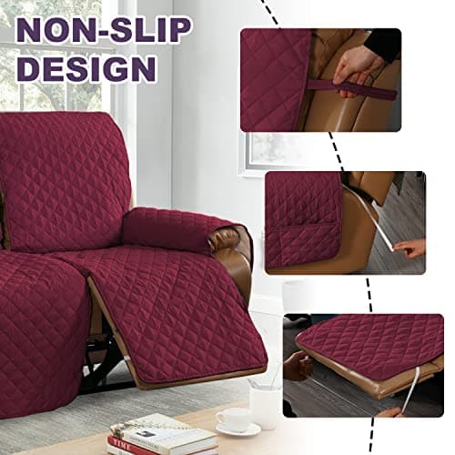 MeilleMaison Non-Slip Recliner Sofa Cover for 2 Seater Couch (Wine/Tan)