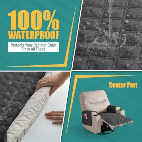 Waterproof Recliner Chair Cover with Pockets for Small Chairs (Charcoal Grey)