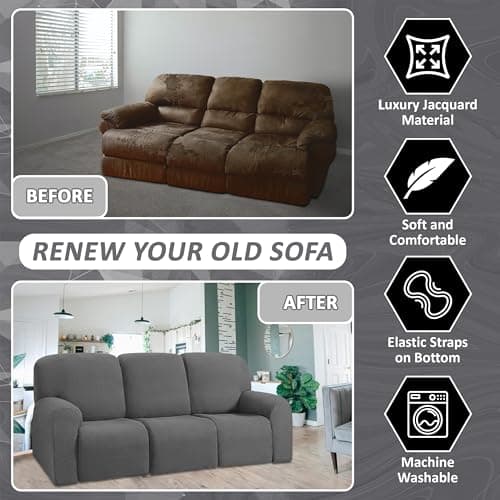 ULTICOR Dark Grey 3 Seater Recliner Sofa Covers