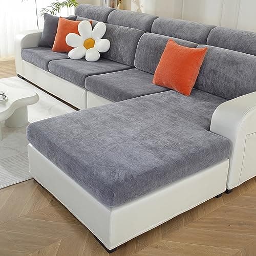 Dark Grey Stretch Chaise Cushion Cover for L-Shaped Couch