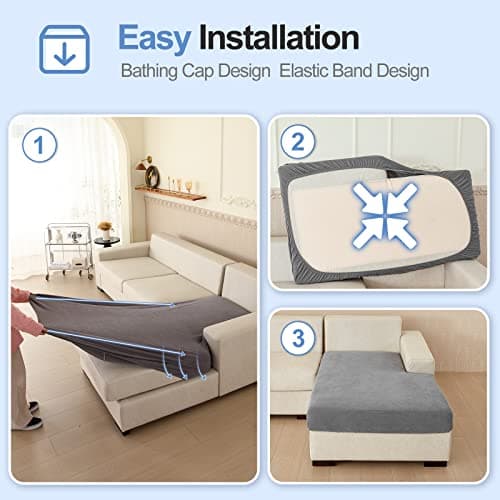 Dark Grey Stretch Chaise Cushion Cover for L-Shaped Couch